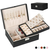 Boîte de rangement en cuir pour bijoux, vente en gros, pour bagues, boucles d'oreilles, colliers, cadeaux de demoiselles d'honneur, étui de voyage à 2 niveaux pour bijoux