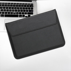 Custom Luxury Slim Lightweight Work Soft Sided Black PU Leather Laptop Sleeve Briefcase with Polyester Lining - Product Image 5