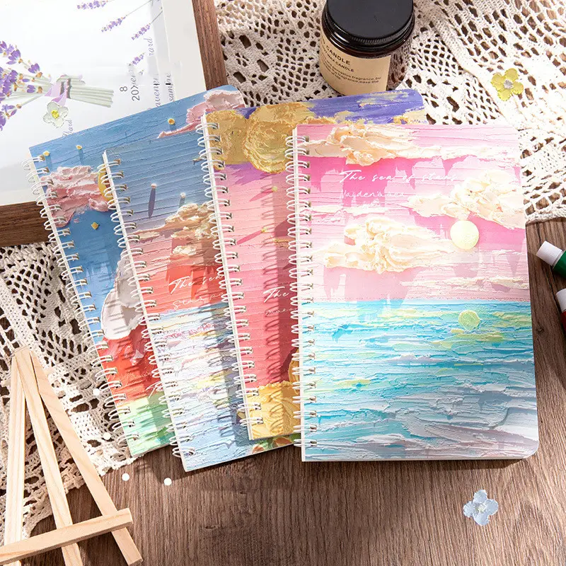 A5 Spiral Coil Notebook Creative 3D Landscape Oil Painting Notebook Student Stationery Diary Class Notebook