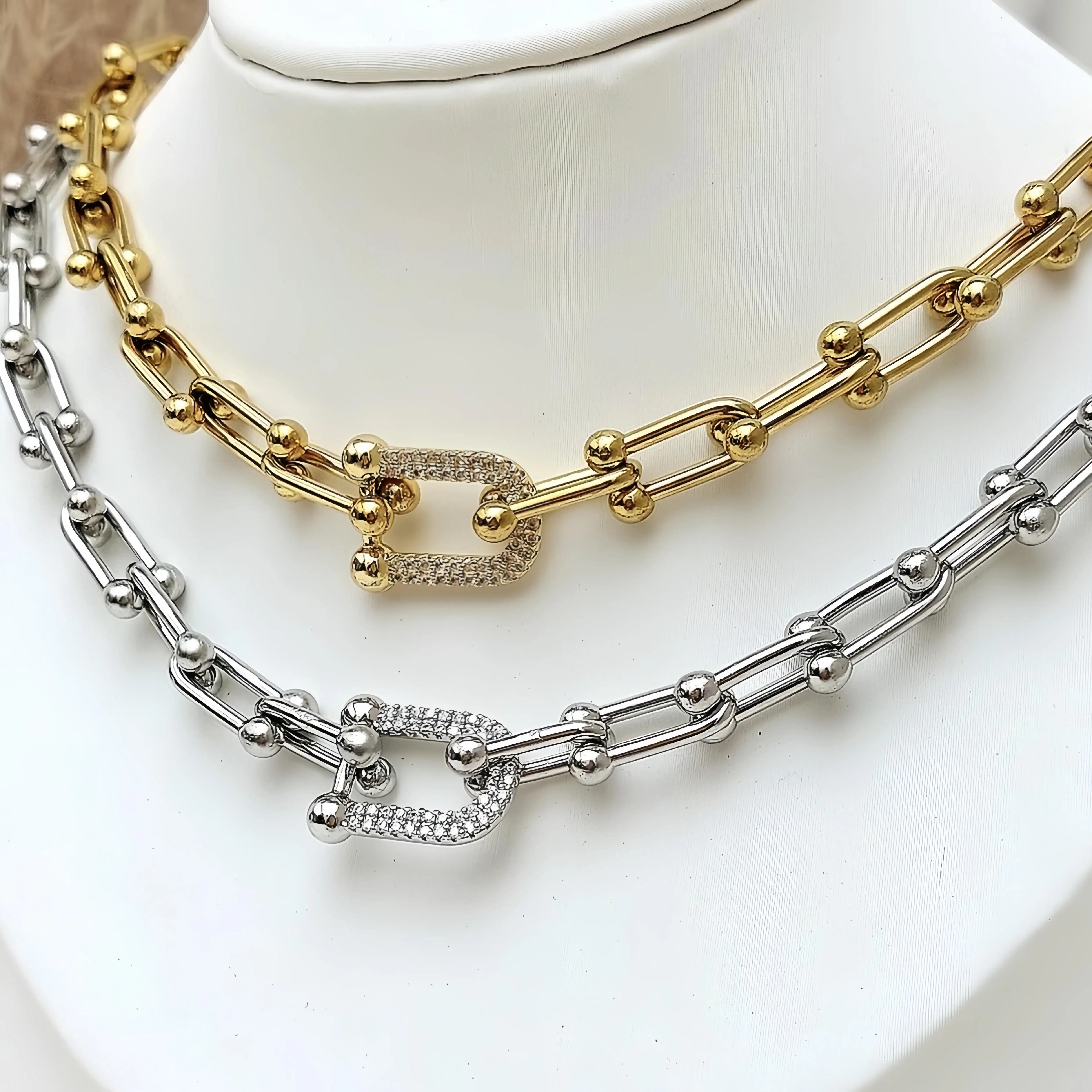 Hip hop cuban Lock zircon gem Charm Choker Necklace china 18k gold 925 silver plated link chain Jewelry necklace snake chain