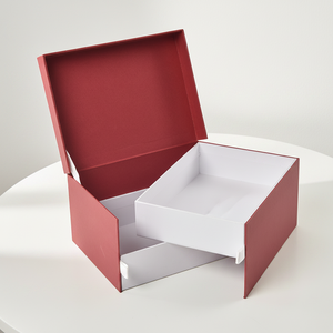 Fashion Design Square Jewelry <b>Box</b> 2 Rotating Drawers with Magnetic Closure Wine <b>Red</b>/White Cosmetic Organizer <b>Gift</b> Boxes - Product Image 5