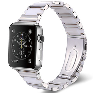 Bracelet de montre en métal, acier inoxydable et céramique pour <span class=keywords><strong>Apple</strong></span> <span class=keywords><strong>Watch</strong></span> Band Series 7 6 5 IWatch 38 40 42 44mm Crossing Style Wrist Bracelet - Product Image 5