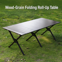 Table de camping pliable portable, finition imitation bois, design léger, sac de transport, mobilier d'extérieur pliable, 4 personnes