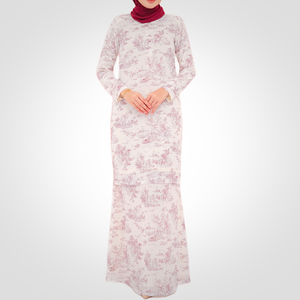 SIPO Eid <strong>Hot</strong> Selling Malaysia Musulmane <strong>Pink</strong> Chiffon Printed Floral Round Neck <strong>Top</strong> With Nursing Zip Women Set Modern Baju Kurung - Product Image 5