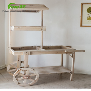 Chariot d'exposition en bois rustique et vintage, présentoir décoratif, points de vente, pour magasin de détail - Product Image 2