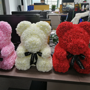 Wholesale trendy teddy bear shape Immortal rose flower Custom handmade artifical rose bear for Birthday gifts