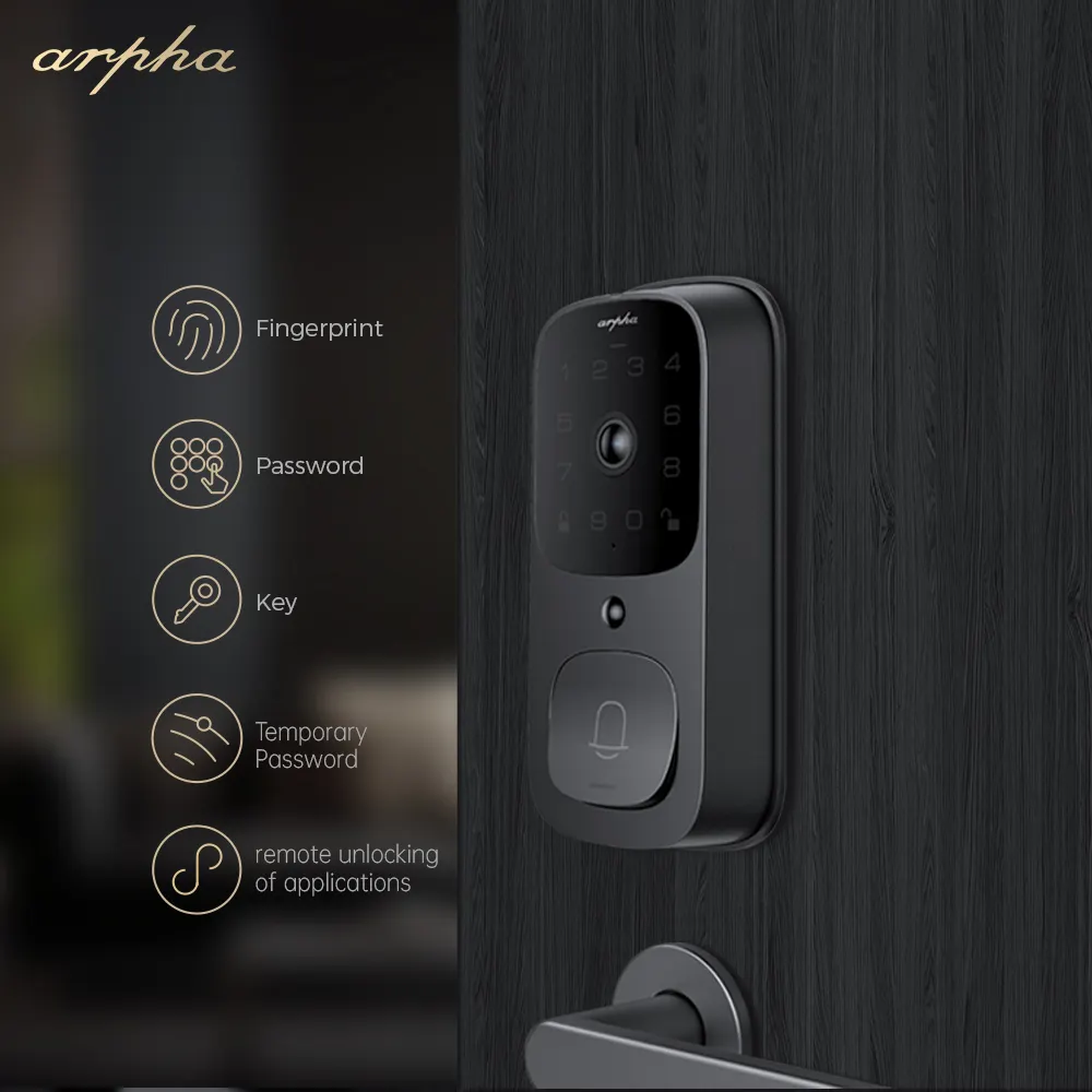 Arpha ระบบล็อกอัจฉริยะแบบ deadbolt ระบบความปลอดภัยของ AL501 3ในหนึ่งกริ่งประตูมีกล้องสองทางพูดคุยกับแอปพลิเคชั่น Tuya