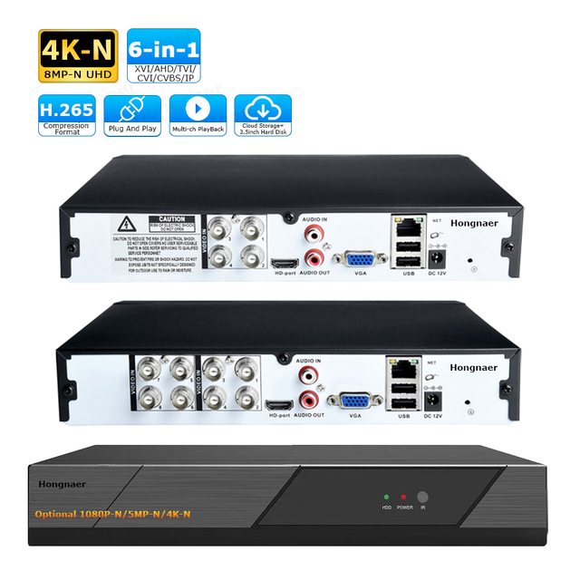 Hongnaer 1080P-N 5MP-N XVI/AHD/TVI/CVI/CVBS/IP 6 in 1 DVR XMEye Pro ICSee 4K-N 4K Analog 4/8CH CCTV Digital Video Recorder