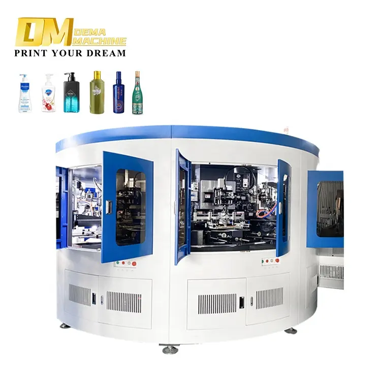 ماكينة DM للطباعة الشاشية الآلية على الزجاجات متعددة الألوان، ماكينة الطباعة على الأكواب البلاستيكية والزجاجات الزجاجية والأغطية