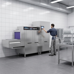 Lave-vaisselle à convoyeur commercial et industriel, capacité 2500-5000 services par heure, type linéaire, en acier inoxydable, pour cantine - Product Image 3