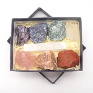 Hot Sale Bulk Healing Crystals Mineral Specimen Natural Seven Chakra Stones Amethyst Rose Quartz Block With Box For Gift Reiki