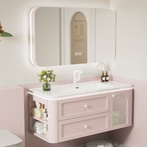 Mueble de Baño de MDF con Acabado en Laca Estilo Cuento de Hadas, Gabinete con Espejo Inteligente en Forma de Panal, Lavabo de Diseño Montado en la Pared para Hospital - Product Image 4