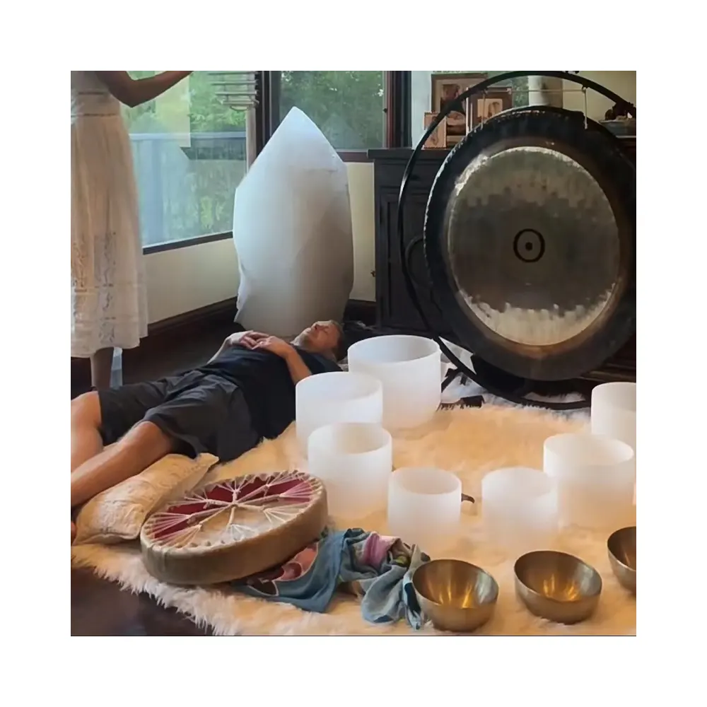 SIHE Factory Wholesale Frosted White Crystal Singing Bowls Set Sounds Healing Bowls meditation Crystal Singing Bowls