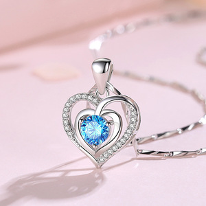 Collar con Incrustaciones de Diamantes en Forma de Corazón S999 para Mujer, Cadena de Clavícula Moderna, Colgante de Amor, Regalo de Cumpleaños para Novia - Product Image 2