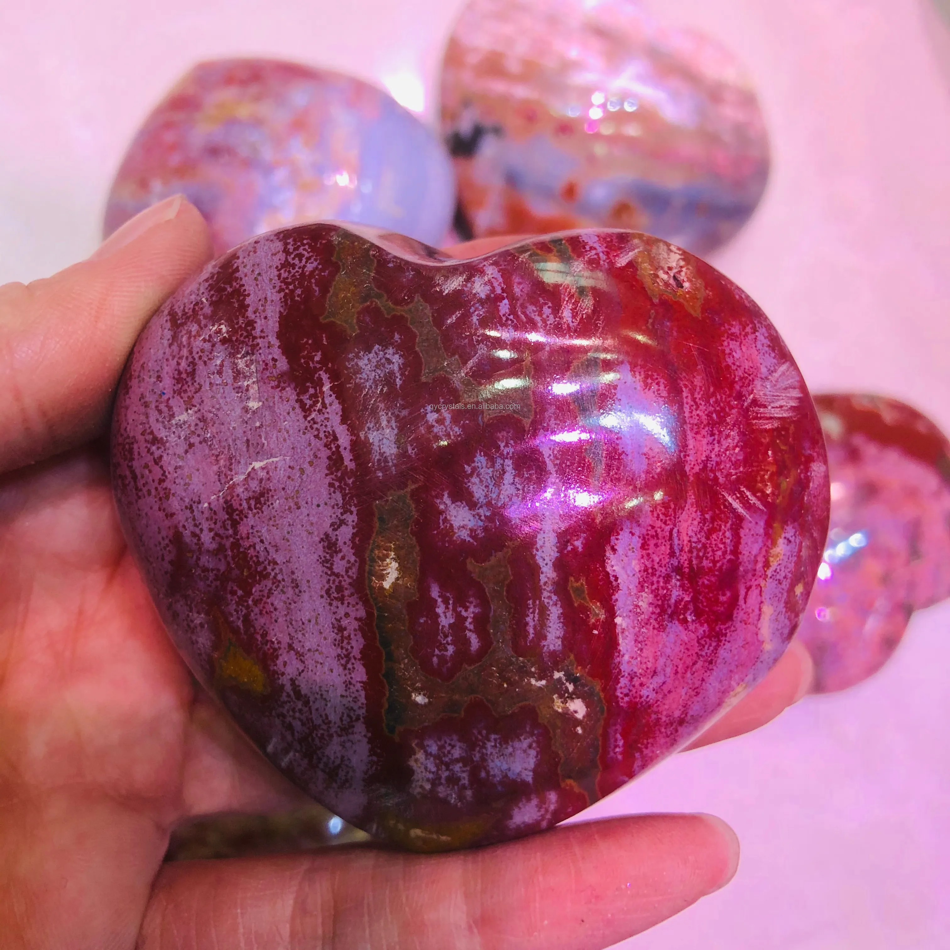 Wholesale natural crystal quartz heart healing pink ocean jasper heart crystal crafts for gifts