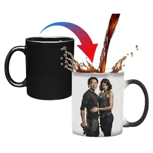 Personalized Sublimation 11oz Ceramic Semi Glossy Magic Black Color Changing Coffee Mugs
