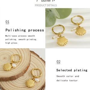 Pendientes de Perlas Naturales de Acero de Titanio para Mujer, Diseño Europeo y Americano, Pendientes de Concha de Acero Inoxidable de 18K para Mujer - Product Image 3