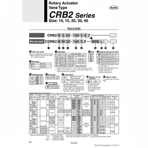 Actuador rotativo SMC Pneumatics, piezas neumáticas de CRB2FW20-90SZ - Product Image 1