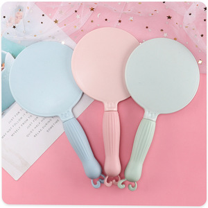 Round Handheld <b>Mirror</b> Plastic Frame Single Side Portable <b>Makeup</b> <b>Mirror</b> For Students Cute Simple Design - Product Image 3