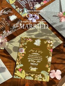 Invitaciones de Boda y Cartas de Compromiso de Acrílico con Ilustraciones Florales Pintadas a Mano, Estilo Empresarial Elegante de Alta Gama - Product Image 2