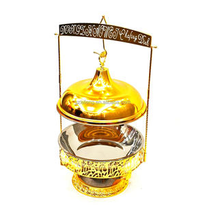 Lefeng Banquet, nuevo diseño, plato de frotamiento único con forma de gloria de la mañana, tapa colgante, juego de Buffet, platos de frotamiento dorados para Catering - Product Image 3