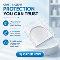 Boîte d'emballage carrée transparente et écologique pour gâteaux, conteneur en PET, plateau antidérapant blanc, bande en papier personnalisée pour mini-gâteaux (personnalisable)