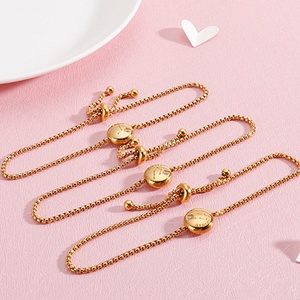Custom Round Shape Stainless Steel Link Chain Crystal Zodiac <b>Adjustable</b> <b>Bracelet</b> Women - Product Image 5