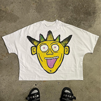 T-shirt unisexe décontracté en molleton bouclette peignée à col côtelé, avec sublimation punk dessinée à la main et motif dessin animé personnalisé pour homme, style streetwear