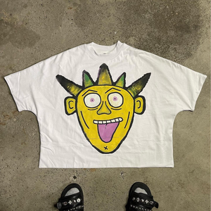 T-Shirt Unisex Personalizzata con Disegni Cartoon Punk, Collo a Costine, in Spugna Francese Pettinata, Stile Streetwear Rilassato - Product Image 1