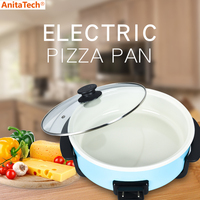 Poêle à pizza électrique multifonction 6L, antiadhésive, avec corps en aluminium et couvercle en verre trempé, 1500W, pour la cuisson et la friture