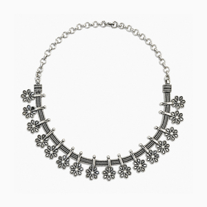 925 Sterling Silver Freshwater Pearl Floral <b>Necklace</b> Oxidized <b>Statement</b> Jewelry for Women - Product Image 2