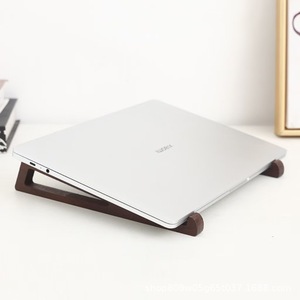 Solid Wood Laptop <b>Stand</b> <b>Tablet</b> Riser Desktop Organizer <b>For</b> Computer Cooling Storage Walnut Color Simplified Design - Product Image 1
