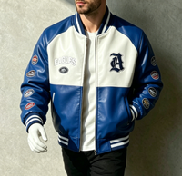 Blouson d'hiver unisexe en cuir véritable, style universitaire, personnalisé avec broderie, col montant