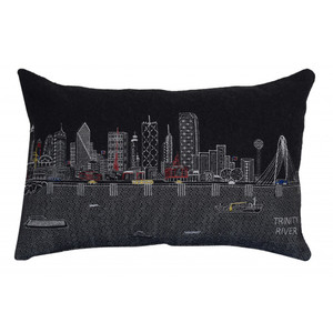 HMS 25 \ "nero Dallas Skyline decorativo lombare cuscino geometrico foglia motivo tessuto di lino per casa Patio uso esterno - Product Image 2