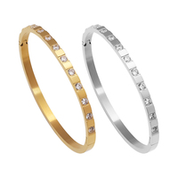 Bracelet jonc minimaliste en acier inoxydable incrusté de zircone cubique, plaqué or de luxe, empilable, pour femme, idéal pour le quotidien, les fêtes ou comme cadeau