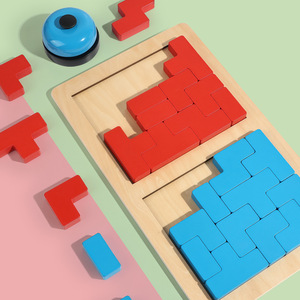 CE CPC Blocs de combat rouges et bleus en bois, jeu de logique spatiale <span class=keywords><strong>Tetris</strong></span> à empiler pour enfants - Product Image 3