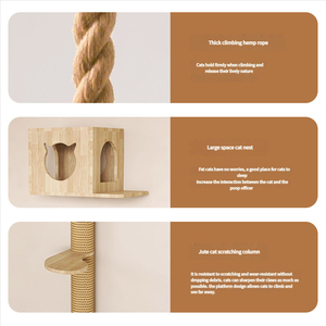 Estante para gatos montado en la pared personalizado al por mayor árbol flotante para gatos de madera con poste rascador de sisal Marco de escalada de pared interior - Product Image 6