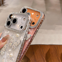 Coque de téléphone transparente papillon diamant pour iPhone 17 Air 16 15 14 13 12 Pro Max, coque arrière en silicone souple plaqué transparent