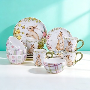 Bestseller 2026 Set di Piatti a Tema Coniglietto Pasquale, Stoviglie in Ceramica Bianca per Bambini e Famiglia - Product Image 4