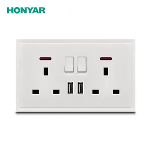 Honyar现代英国壁式插座超薄pc板13A 250V双开关USB壁式插座