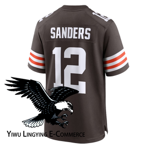Ventes en gros de maillots de football américain de style <span class=keywords><strong>Cleveland</strong></span> 2025, broderie de haute qualité, 12 # Sanders Séchage rapide et respirant - Product Image 2