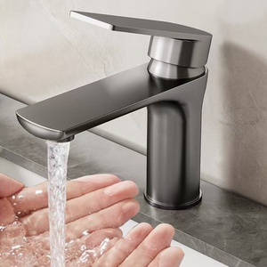 Robinet de <span class=keywords><strong>lavabo</strong></span> en acier inoxydable épaissi et robuste, gris bronze, avec tuyau d'arrivée d'eau chaude et froide de 60 cm - Product Image 2