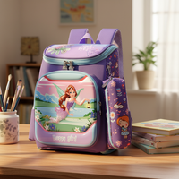 Ensemble de sacs d'école pour élèves du primaire en deux pièces, fermeture éclair étanche, coque rigide, sac à dos à ouverture complète avec motif de dessin animé mignon