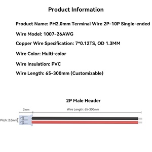 Kabel Terminal JST PH 2.0mm yang Dapat Disesuaikan dari Pabrik, Kabel Harness Satu Ujung untuk Layar LED Elektronik Industri Otomotif - Product Image 2