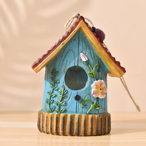 Casa para pájaros, decoración de jardín, adorno de resina, color azul y verde, casitas de juegos, decoración de patio, artesanía colgante, ecológico - Product Image 4