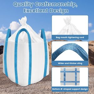 Sacs tissés en PP de qualité alimentaire, robustes, à fond plat, respirants, avec fermeture à cordon, pour l'industrie et la construction, capacité 1000 kg - Product Image 2