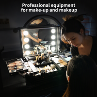 OBOX Trousse de Maquillage Tendance Grande Capacité, Structure en Treillis Personnalisée, Miroir Lumineux Pliant à Couches, Fermeture à Loquet en Plastique