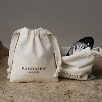 Sac à cordon en coton et lin personnalisé avec logo PandaSew, petit sac cadeau pour bracelet, bague, boucles d'oreilles, emballage cadeau, pochette à bijoux