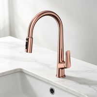 Robinet d'évier extractible haut de gamme Weihao en or rose, monocommande, à arc élevé, rotatif à 360°, double jet, pour cuisine