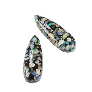 Opale Éthiopienne Naturelle Noire de Qualité Supérieure 10x35mm, Forme Poire, Effet Gonflé, Quartz Lisse, Pierres Libres pour Fabrication de Bijoux, Certifiée par un Certificat Tierce Partie - Product Image 1